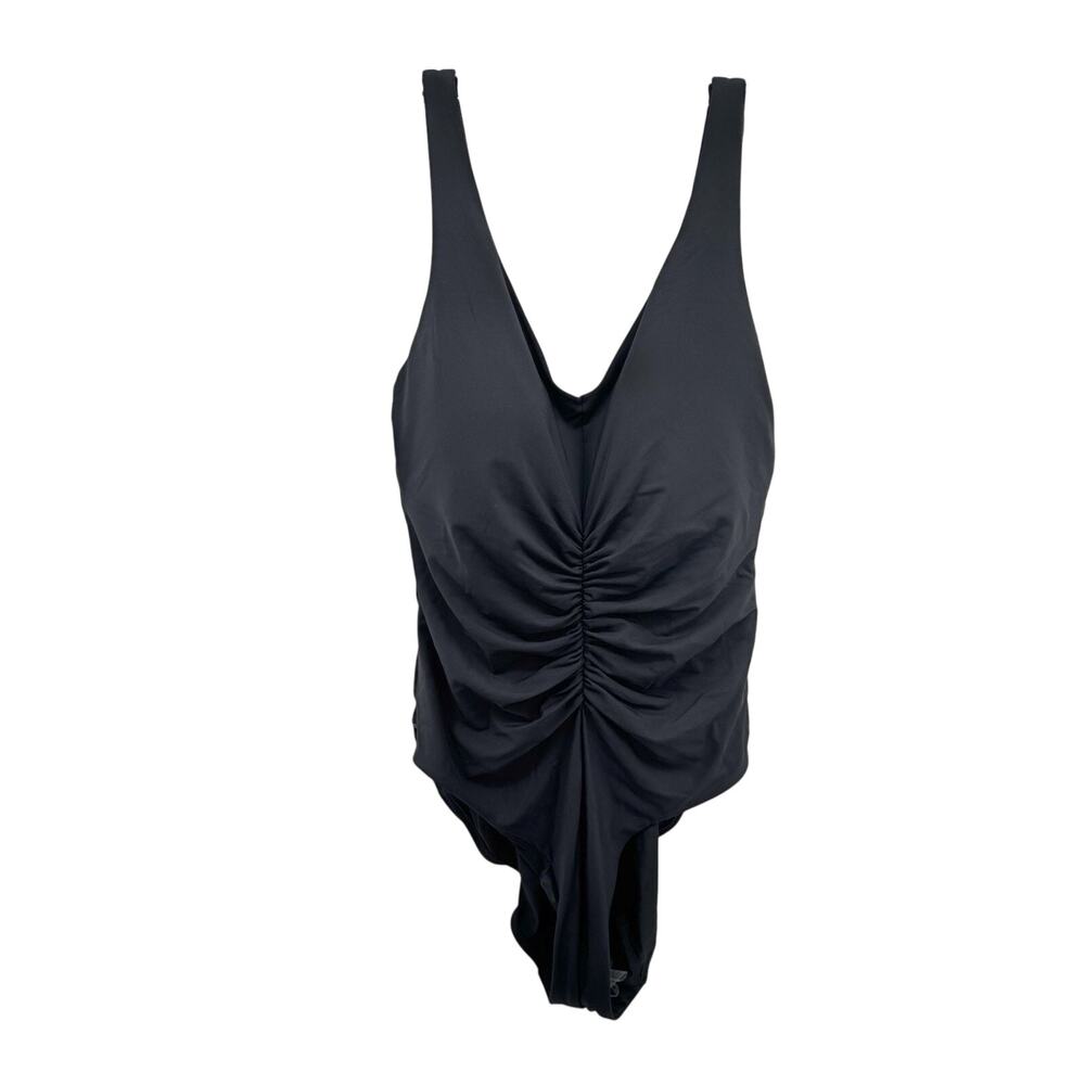 CALIA Ruched One Piece Swim Suit Solid Pure Black Size 16 Womens